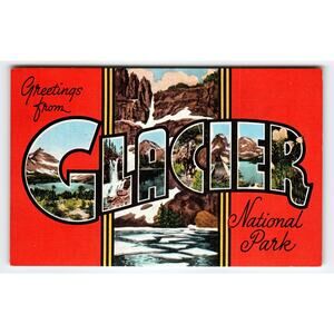 Vintage Glacier National Park Large Letter Linen Postcard Multi-View Scenic